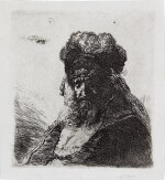 Bearded Old Man in High Fur Cap, with Eyes Closed (B., Holl. 290, New Holl. 148, H. 130)