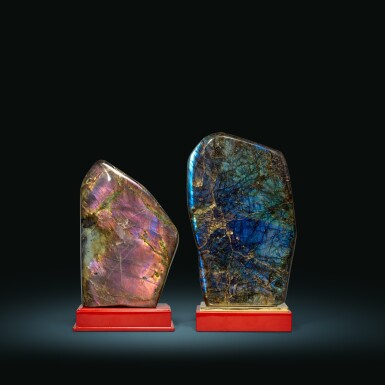 View full screen - View 1 of Lot 84. Pair of Labradorite Monoliths.