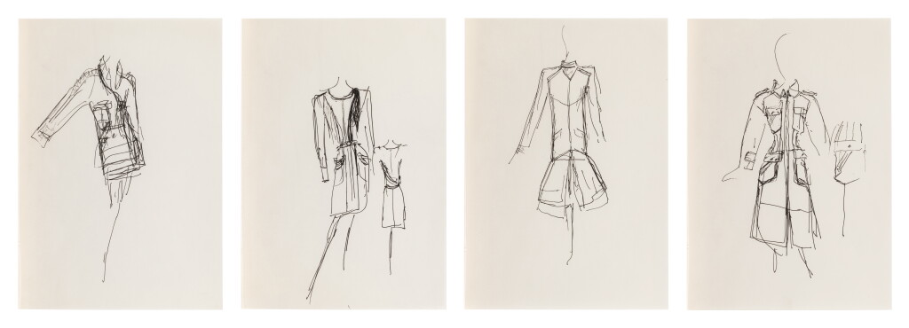 View full screen - View 1 of Lot 2. Four original sketches for fashion.