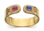 RUBY, SAPPHIRE AND DIAMOND BANGLE
