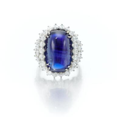 View full screen - View 1 of Lot 139. Sapphire and diamond ring (Anello con zaffiro e diamanti).
