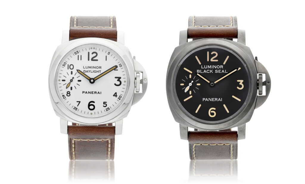 View full screen - View 1 of Lot 8210. Luminor Daylight and Black Seal, Reference PAM785 | A set of two limited edition stainless steel and DLC coated stainless steel wristwatches, Circa 2015 | 沛納海 | Luminor Daylight and Black Seal 型號PAM785 | 一套兩件限量版精鋼及DLC塗層處理精鋼腕錶,約2015年製.
