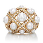 Cultured pearl and diamond ring