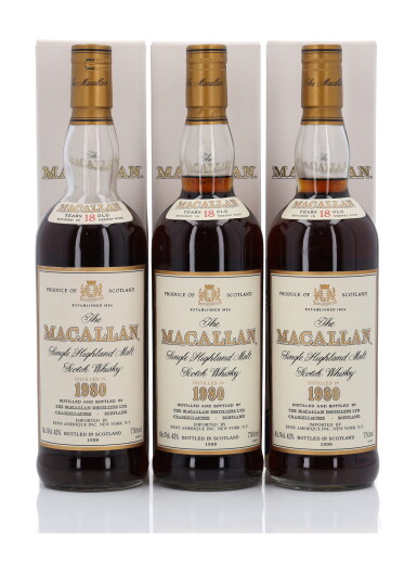 View full screen - View 1 of Lot 14. The Macallan 18 Year Old Sherry Oak 43.0 abv 1980 (3 Bottles 75cl).