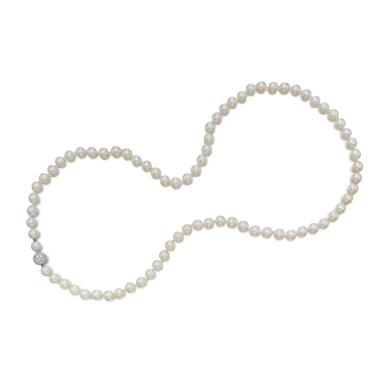 View full screen - View 1 of Lot 552. Cultured Pearl and Diamond Necklace.