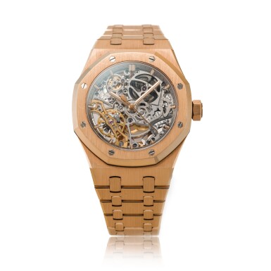 View full screen - View 1 of Lot 152. Reference 15467OR.OO.1256OR.01 Royal Oak | A pink gold skeletonized wristwatch with bracelet, Circa 2020 | 愛彼 15467OR.OO.1256OR.01 型號 Royal Oak | 粉紅金鏤空鍊帶腕錶,約2020年製.