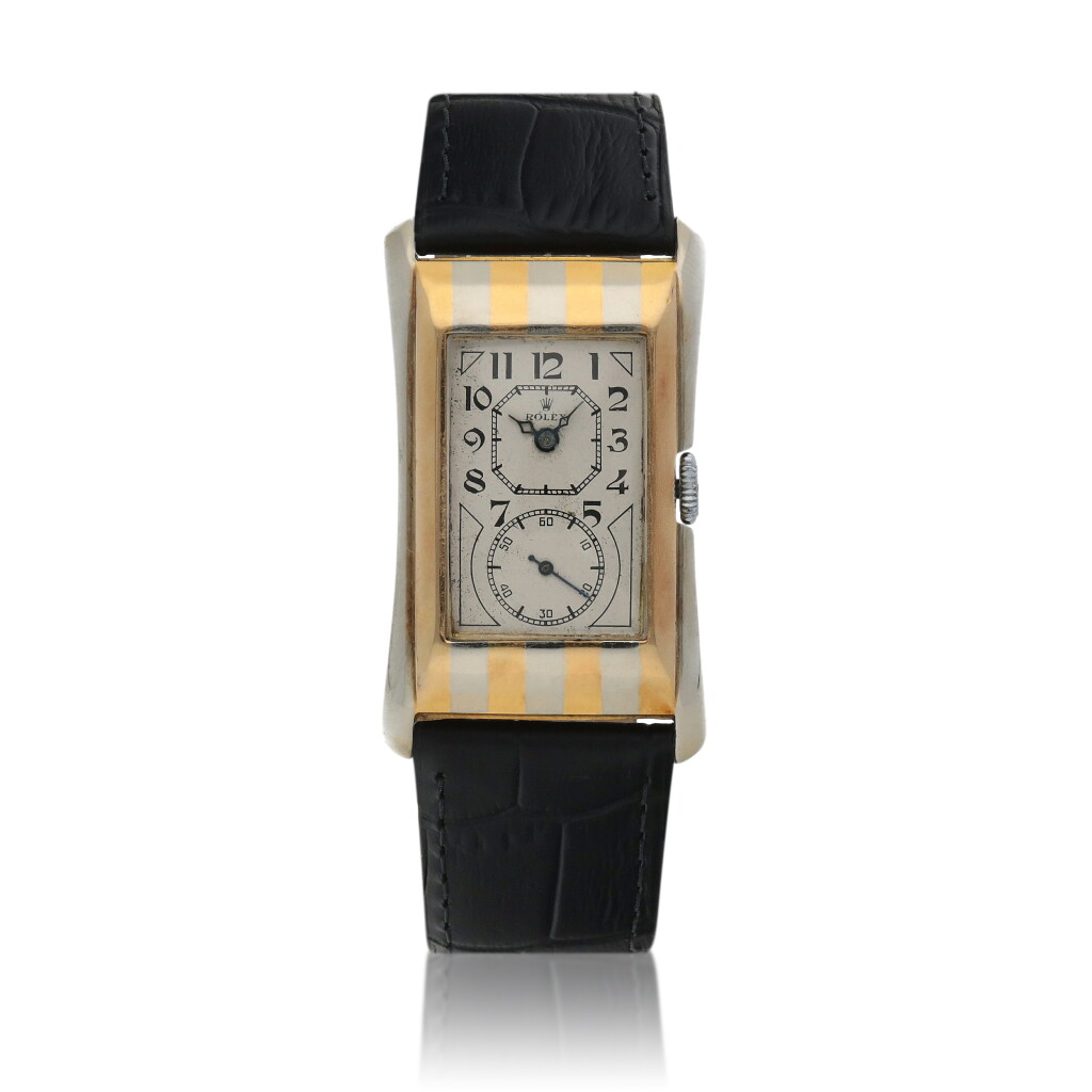View full screen - View 1 of Lot 572. 'Tiger Stripe' Prince, Ref. 971A White and yellow gold wristwatch Circa 1938.
