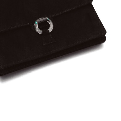 View full screen - View 1 of Lot 35. ROCK CRYSTAL, TURQUOISE AND SUEDE BAG, CARTIER.