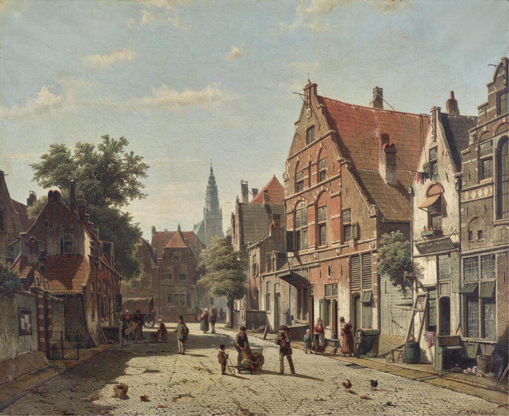 View full screen - View 1 of Lot 8. WILLEM KOEKKOEK | A Sunny Street With a Distant Church Tower.
