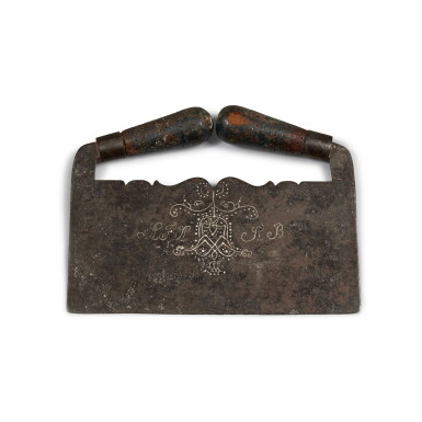 View full screen - View 1 of Lot 136. Very Fine Wrought Iron Cabbage Cutter, probably Southeastern Pennsylvania, Dated 1776.