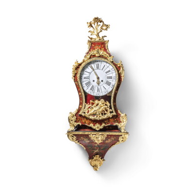 View full screen - View 1 of Lot 628. A Louis XV gilt-bronze mounted red vernis Martin bracket clock, circa 1750, movement and case associated.