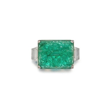 View full screen - View 1 of Lot 24. Emerald and Diamond Ring.