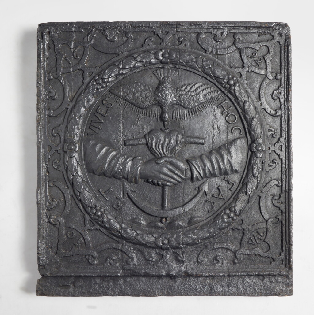 View full screen - View 1 of Lot 340. Four French Cast Iron Firebacks, Three 17th/18th Century and one Modern.