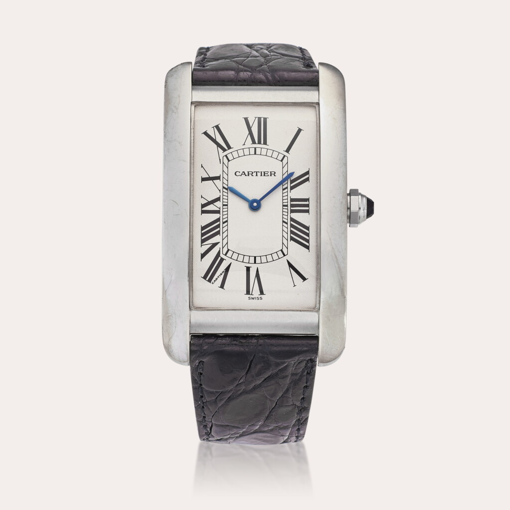 View full screen - View 1 of Lot 71. Reference 1736 1 Tank Américaine | A white gold rectangular wristwatch, Circa 1996 and Owned by Buffy Birrittella.