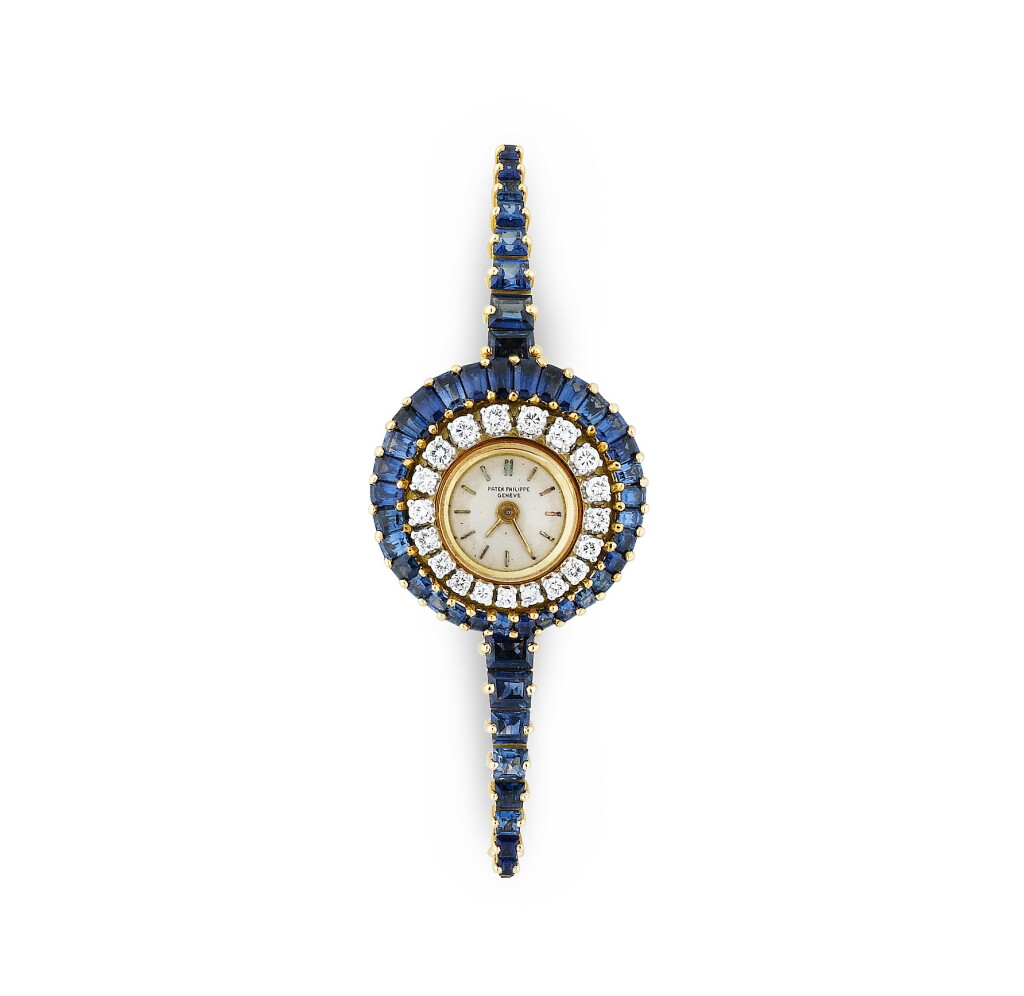 View full screen - View 1 of Lot 45. MONTRE-BROCHE SAPHIRS ET DIAMANTS | SAPPHIRE AND DIAMOND BROOCH/WATCH.