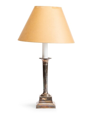 View full screen - View 1 of Lot 276. A modern silver plated candlestick, converted to lamp.