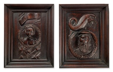 View full screen - View 1 of Lot 4. A Pair of Carved Portrait Reliefs.