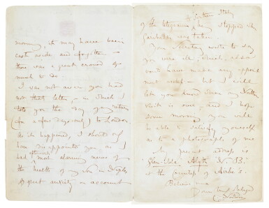 View full screen - View 1 of Lot 109. Caroline Norton | Two autograph letters signed, to John Watkins, with a photographic portrait.