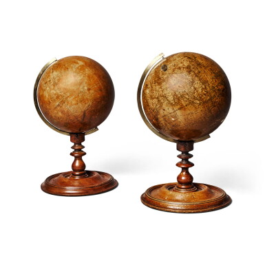 View full screen - View 1 of Lot 519. A Pair of Victorian Miniature Celestial and Terrestrial Table Globes by Newton's, London dated 1850.
