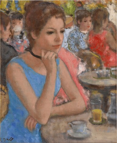 View full screen - View 1 of Lot 96. La tasse de chocolat et lecture en terrasse parisienne.