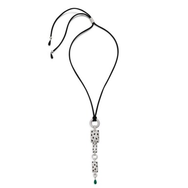 View full screen - View 1 of Lot 175. Collier émeraudes, diamants et onyx, "Panthère" | Emerald, diamond and onyx necklace, 'Panthère'.