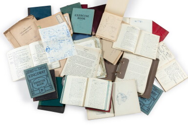 View full screen - View 1 of Lot 170. Peter Ustinov. A set of various tapuscrits and handwritten notebooks of plays | Peter Ustinov Ensemble de divers tapuscrits et carnets de notes autographes de pièces de théâtre.