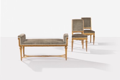 View full screen - View 1 of Lot 67. Paire de chaises et une banquette .