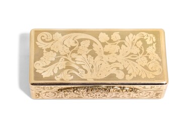 View full screen - View 1 of Lot 129. A GOLD SNUFF BOX, CARL WEISHAUPT & SÖHNE, HANAU CIRCA 1830.