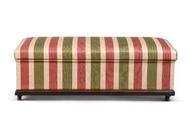 View full screen - View 1 of Lot 124. A large scale Regency rosewood and ebonised frame ottoman, second quarter 19th century.