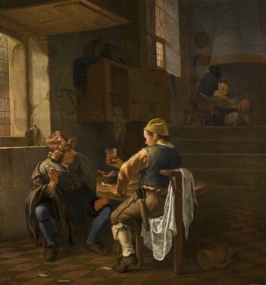View full screen - View 1 of Lot 39. JOHANNES NATUS | A tavern scene with peasants smoking and drinking.