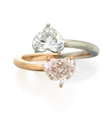 View full screen - View 1 of Lot 379. VERY LIGHT PINK DIAMOND AND DIAMOND RING.