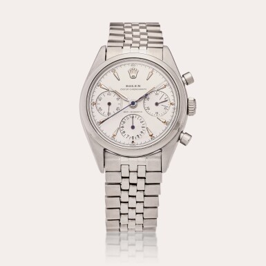 View full screen - View 1 of Lot 63. Reference 6234 ‘Pre-Daytona’ | A stainless steel chronograph wristwatch with bracelet, Circa 1960.
