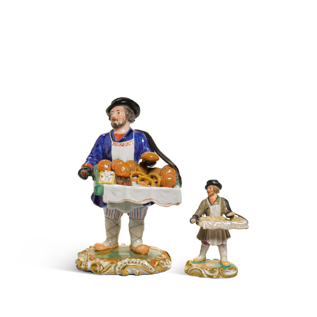 View full screen - View 1 of Lot 272. Two porcelain figures of a bread vendor and miniature bread vendor, Imperial Porcelain Factory, St Petersburg, period of Nicholas I, 1825-1855.