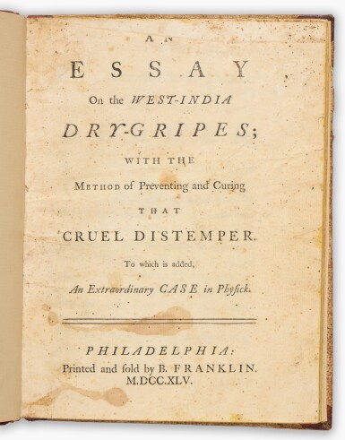 View full screen - View 1 of Lot 33. Thomas Cadwalader | An important, early American medical work on lead poisoning, printed by Franklin.