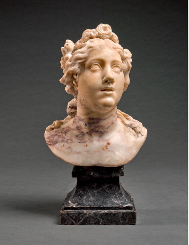 View full screen - View 1 of Lot 69. CIRCLE OF BALTHASAR PERMOSER (1651-1732), AFTER GIAN LORENZO BERNINI (1598-1690), ITALIAN OR GERMAN, CIRCA 1700 | BUST OF ANIMA BEATA (THE SOUL IN HEAVEN).