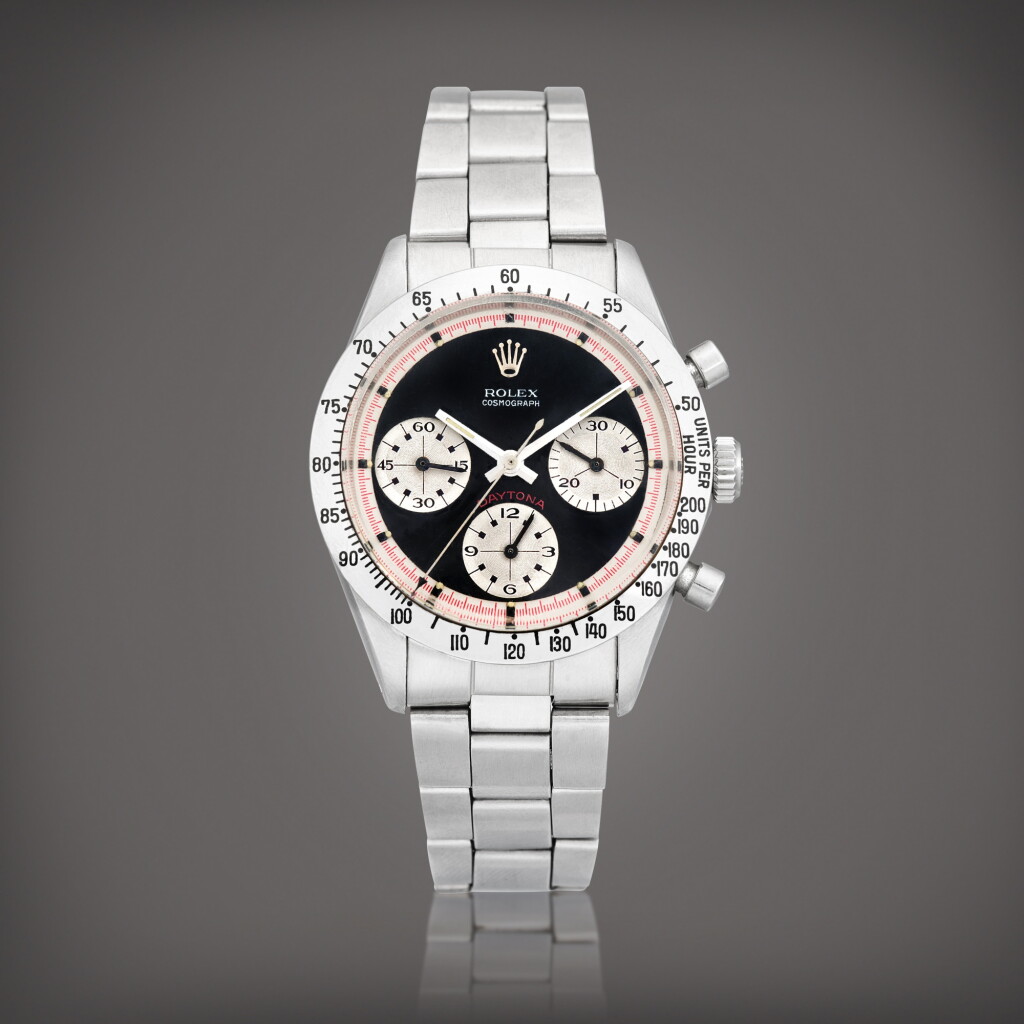 View full screen - View 1 of Lot 2239. Cosmograph Daytona "Paul Newman Musketeer", Reference 6239 | A stainless steel chronograph wristwatch with Musketeer dial and bracelet, Circa 1969 | 勞力士 | Cosmograph Daytona "Paul Newman Musketeer" 型號6239 | 精鋼計時鏈帶腕錶,備 Musketeer 錶盤,約1969年製.