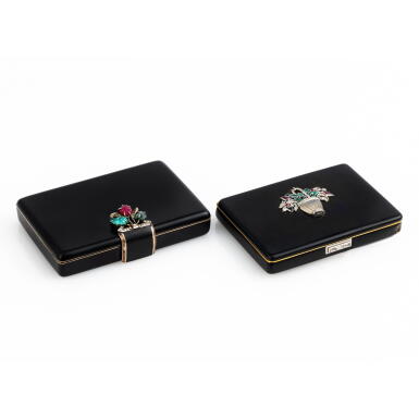 View full screen - View 1 of Lot 1126. Two jewelled gold or silver-gilt mounted enamel Art Déco vanity cases, Paris, circa 1925.