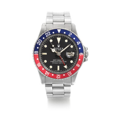 View full screen - View 1 of Lot 451. ROLEX | GMT-MASTER, REFERENCE 1675 STAINLESS STEEL DUAL TIME ZONE WRISTWATCH WITH DATE AND BRACELET CIRCA 1971.