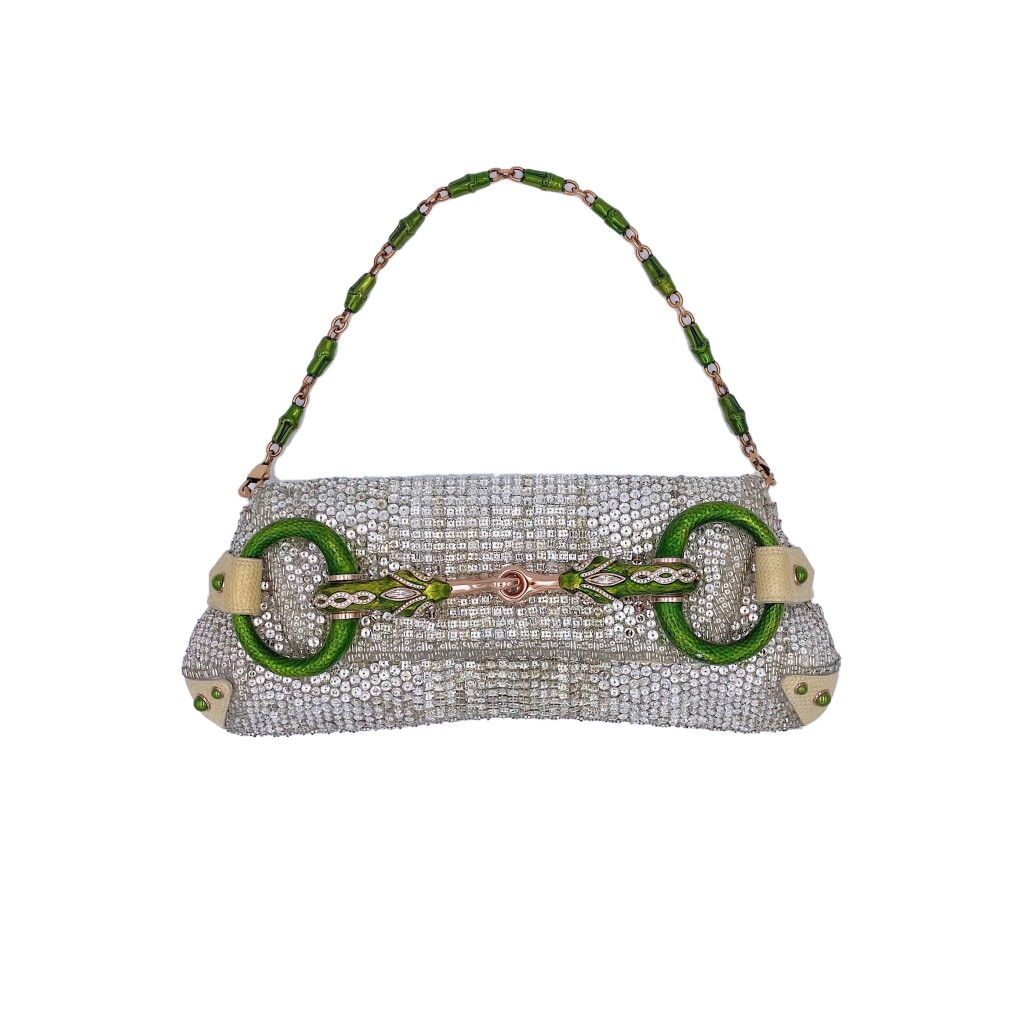 View full screen - View 1 of Lot 707. GUCCI | TOM FORD SERPENT HEAD CLUTCH BAG IN LIZARD WITH SWAROVSKI CRYSTALS.