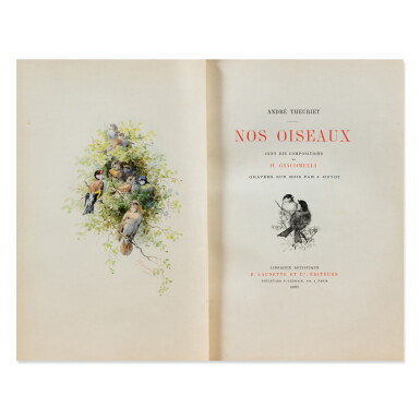View full screen - View 1 of Lot 42. Nos oiseaux. Paris, 1887. Demi-maroquin vert (Champs). 2e éd. avec une aquarelle originale..