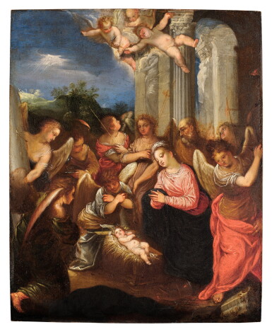 View full screen - View 1 of Lot 150. Adoration of Christ by Angels with the Instruments of the Passion.