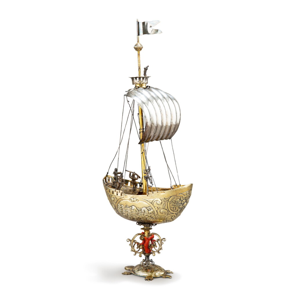 View full screen - View 1 of Lot 300. A parcel-gilt German silver nef by Heinrich Winterstein, Augsburg, 1599-1604.