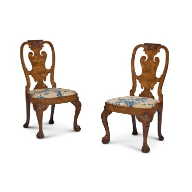 View full screen - View 1 of Lot 1030. A Pair of George II Walnut Side Chairs Attributed to Giles Grendey, Circa 1740.