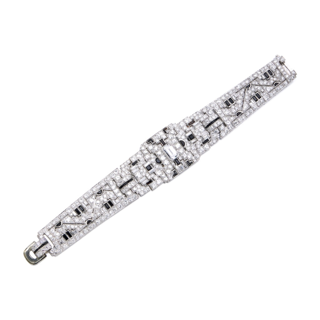 View full screen - View 1 of Lot 312. Diamond and Onyx Bracelet, France.