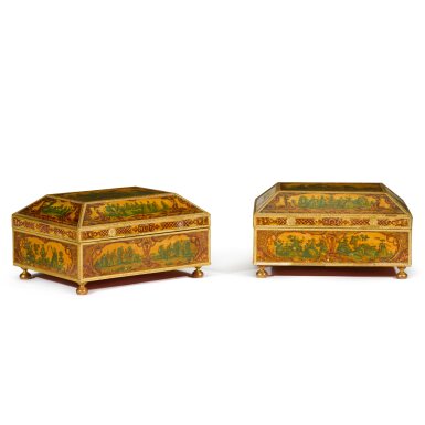 View full screen - View 1 of Lot 150. A pair of Venetian style lacquered caskets, 20th century.