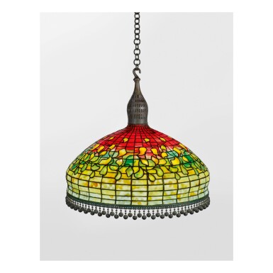 View full screen - View 1 of Lot 20. TIFFANY STUDIOS | "SWIRLING LEAF" CHANDELIER.