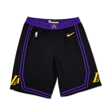 View full screen - View 1 of Lot 19. LeBron James Los Angeles Lakers 2023-2024 In-Season Tournament Quarterfinals Game Issued City Edition Shorts | Double-Double.
