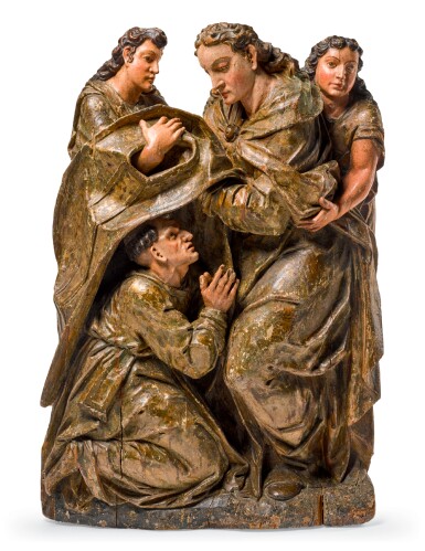 View full screen - View 1 of Lot 50. SPANISH, PROBABLY TOLEDO, LATE 16TH/ EARLY 17TH CENTURY | RELIEF WITH SAINT ILDEFONSUS VESTED BY THE VIRGIN.