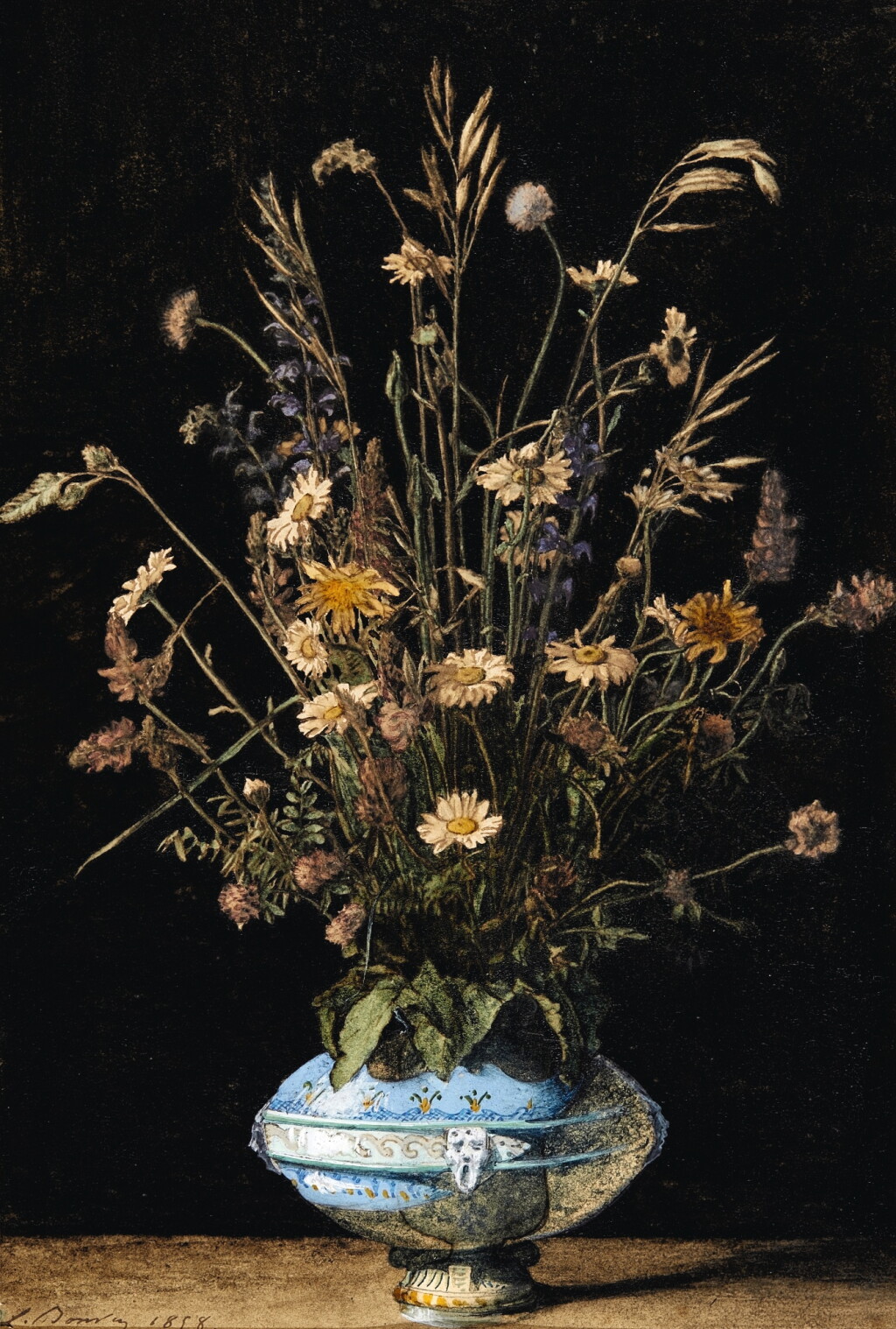 View full screen - View 1 of Lot 98. Still Life with Wildflowers in a Blue and White Faience Vase.