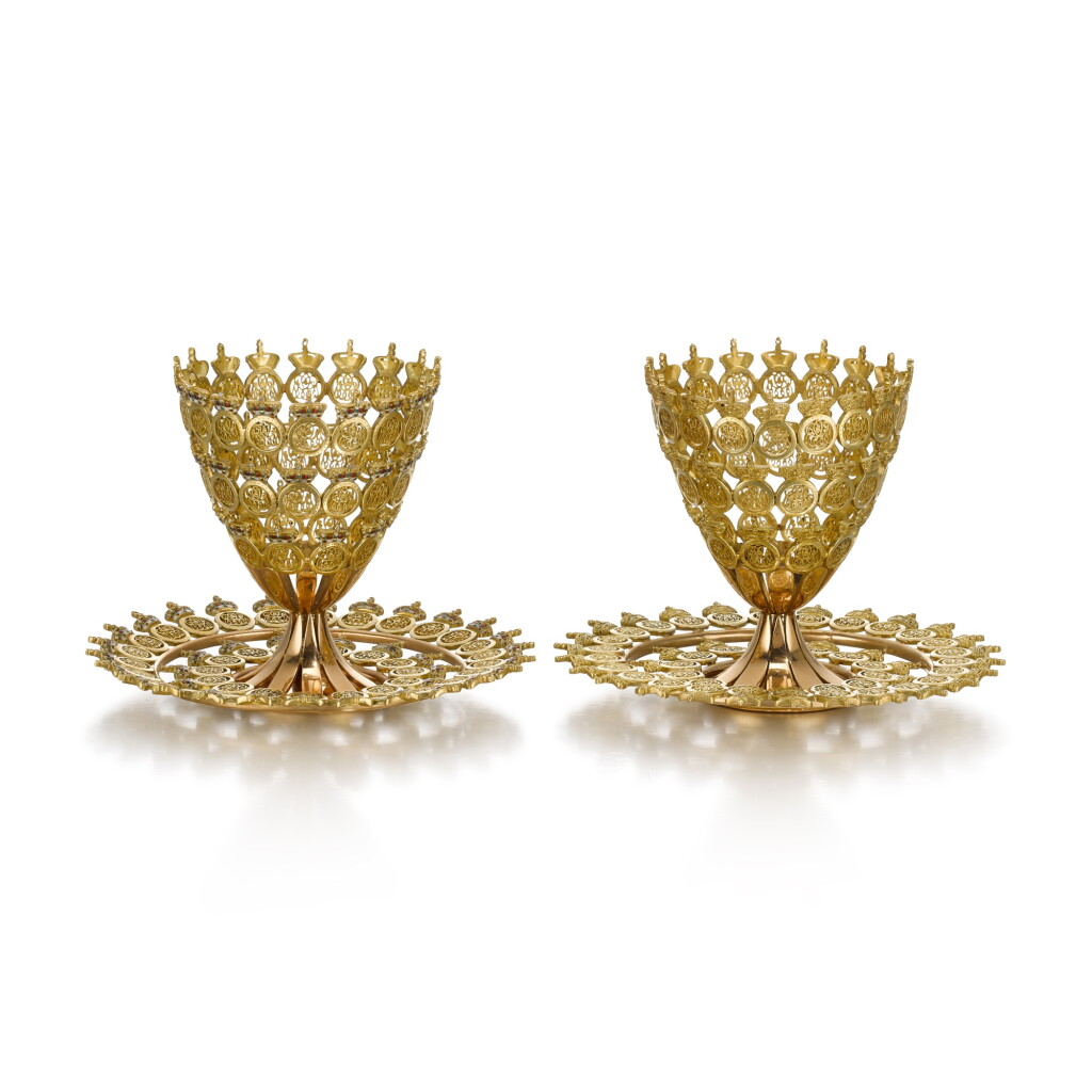 View full screen - View 1 of Lot 60. Farouk I, King of Egypt: Two gold cups and saucers.